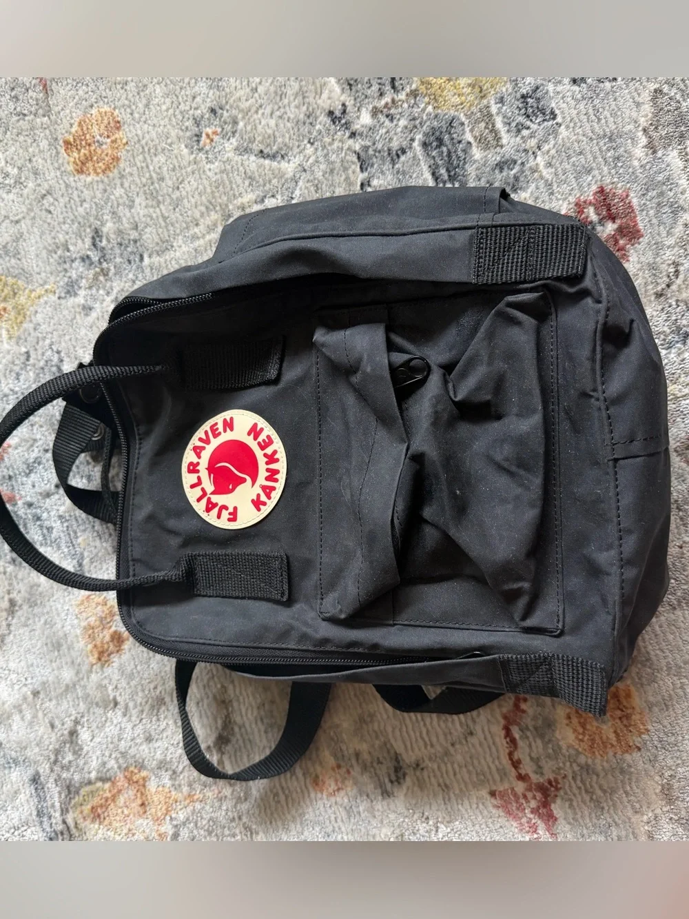 Fjallraven Kanken Mini Backpack in Black with Red Logo